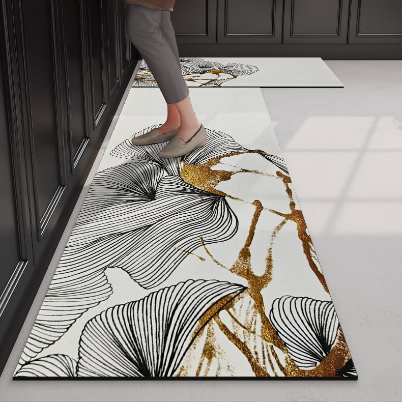 HMR - 2PCS Gold Abstract Geometric Kitchen Running Mat Non-slip Absorbent Kitchen Rug Set