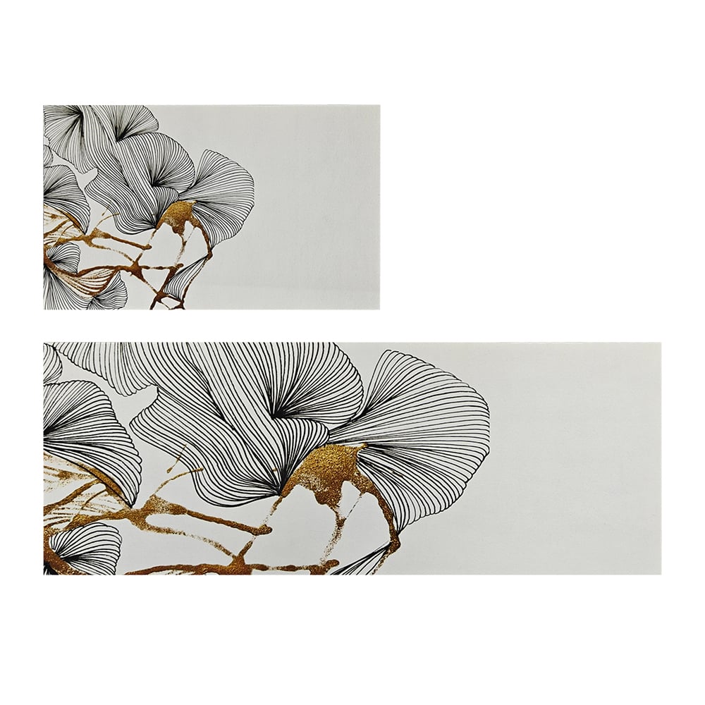 HMR - 2PCS Gold Abstract Geometric Kitchen Running Mat Non-slip Absorbent Kitchen Rug Set