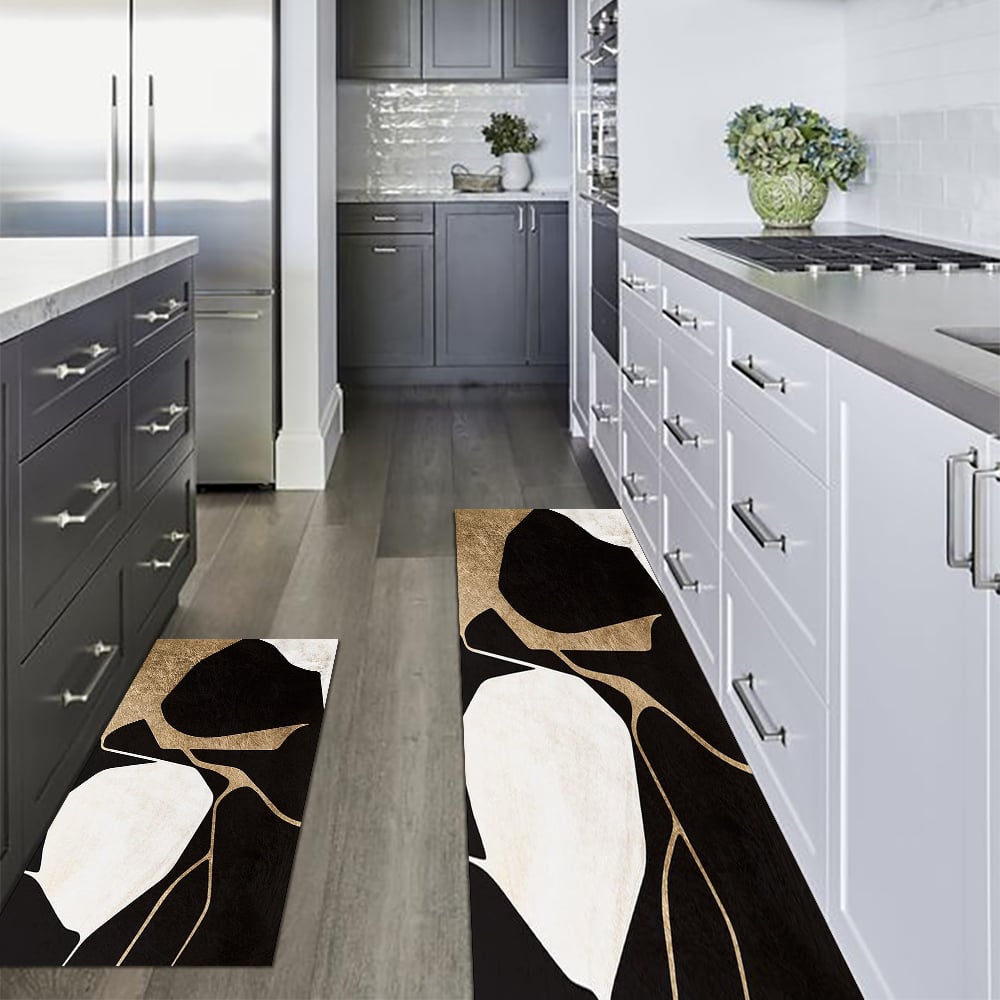 HMR - 2PCS Abstract Gold&Black Diatom Mud Running Mat Non-slip Absorbent Kitchen Rug Set