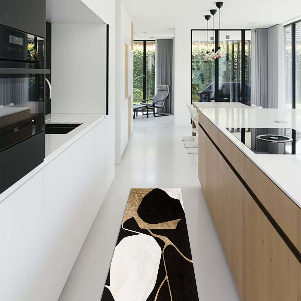HMR - 2PCS Abstract Gold&Black Diatom Mud Running Mat Non-slip Absorbent Kitchen Rug Set