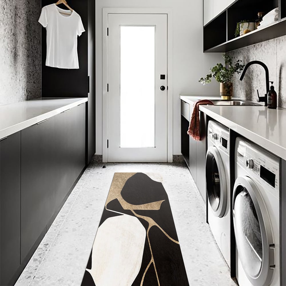 HMR - 2PCS Abstract Gold&Black Diatom Mud Running Mat Non-slip Absorbent Kitchen Rug Set