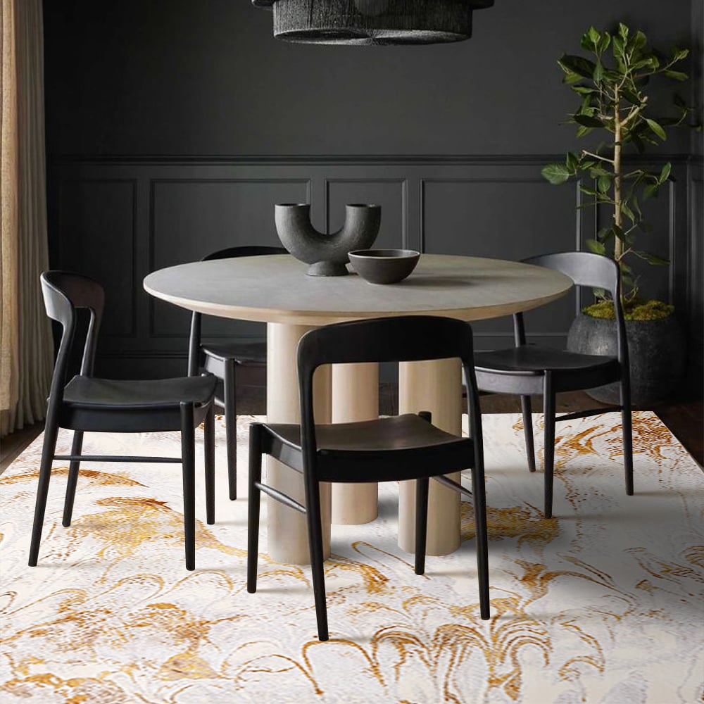 HMR - Gradient Gold Abstract Living Room Carpet Machine Washable Non-slip Waterproof Area Rug