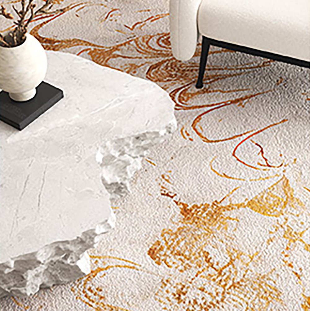 HMR - Gradient Gold Abstract Living Room Carpet Machine Washable Non-slip Waterproof Area Rug