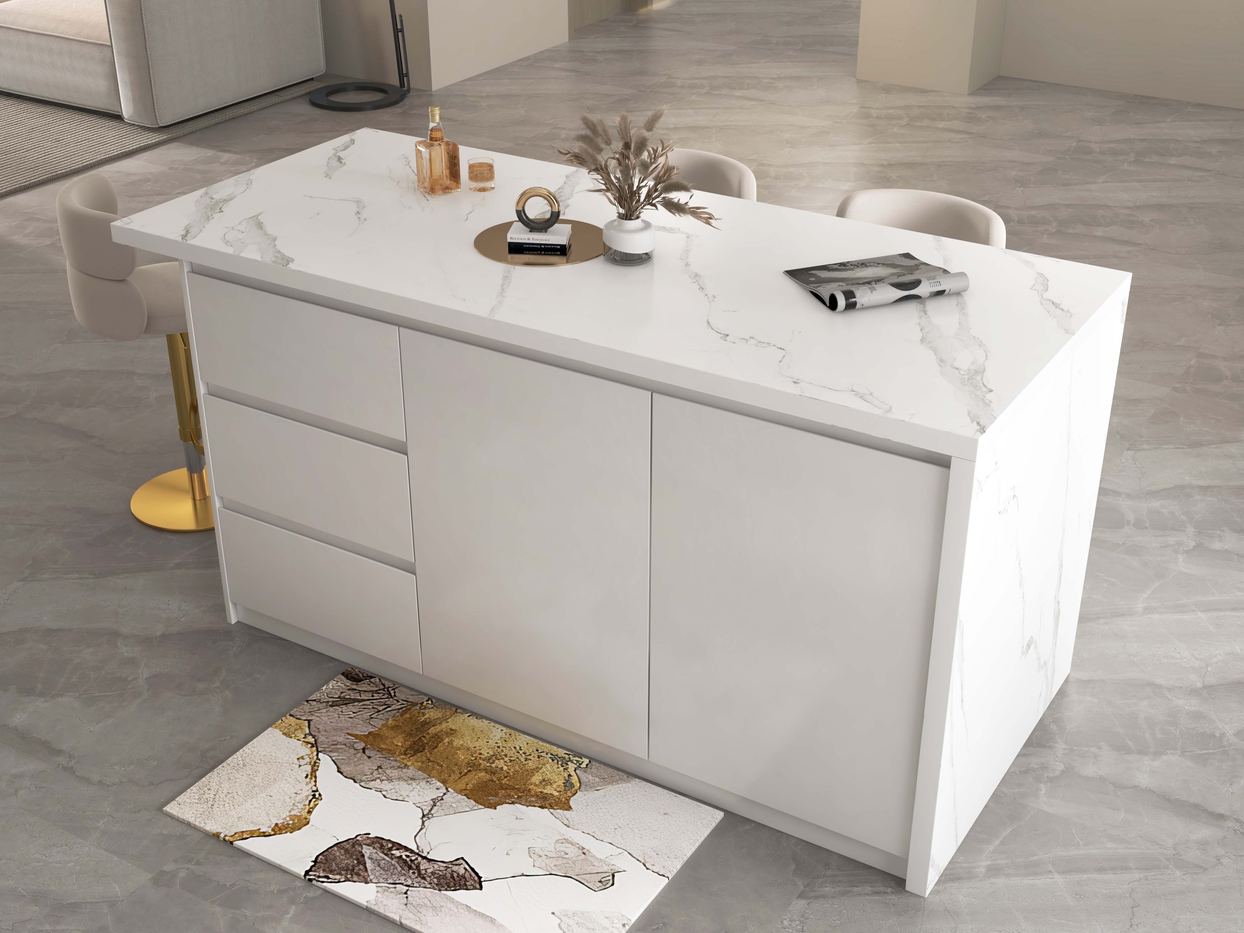 HMR - 2 Pieces Modern Gold Kitchen Runner Mats Non-slip Abstract Kitchen Mat Set