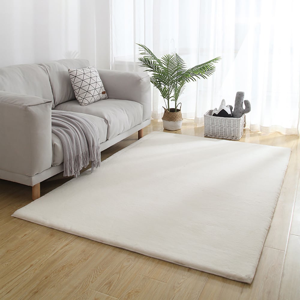 HMR - 6' x 9' Beige Shag Faux Rabbit Fur Fluffy and Thick Rectangle Area Rug for Living Room
