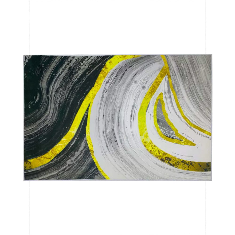 HMR - 3'x 5' Art Deco Black & Gold Abstract Area Rug Living Room Carpet with Marble Print