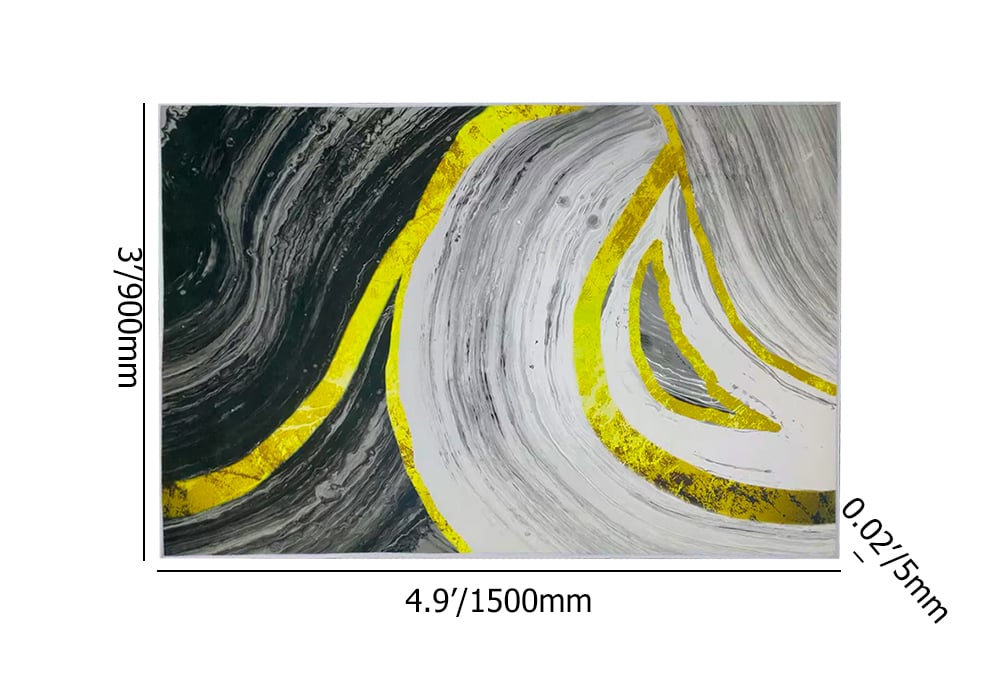 HMR - 3'x 5' Art Deco Black & Gold Abstract Area Rug Living Room Carpet with Marble Print