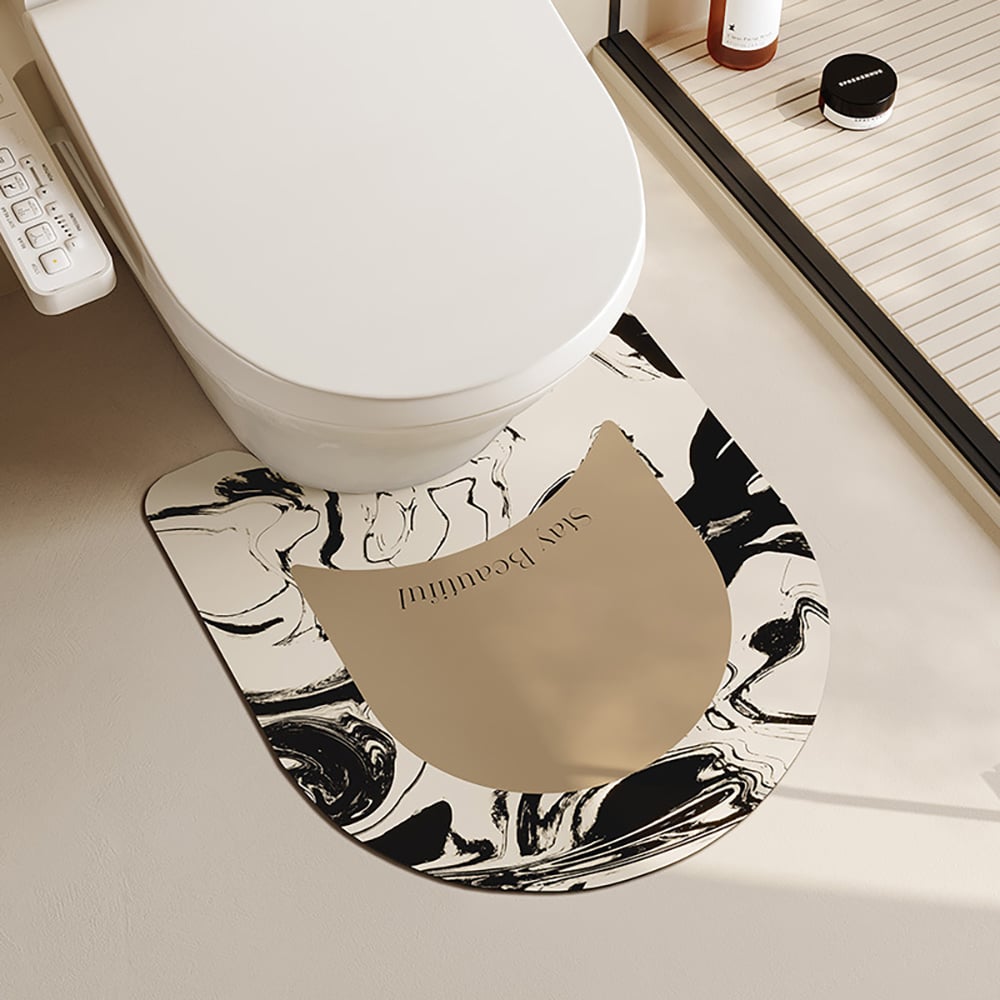 HMR - 3PCS Modern Black & White Diatom Mud Non-slip Bathroom Mat Abstract Bath Rug Set