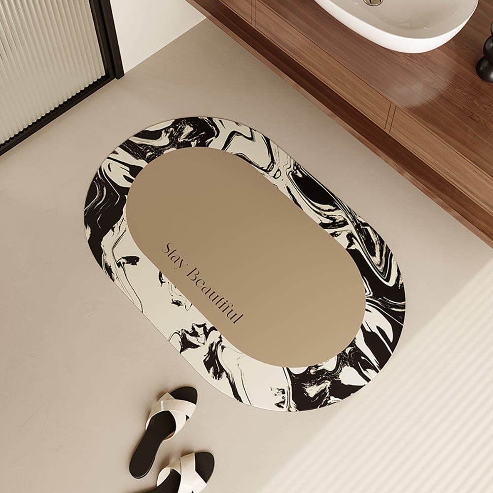HMR - 3PCS Modern Black & White Diatom Mud Non-slip Bathroom Mat Abstract Bath Rug Set