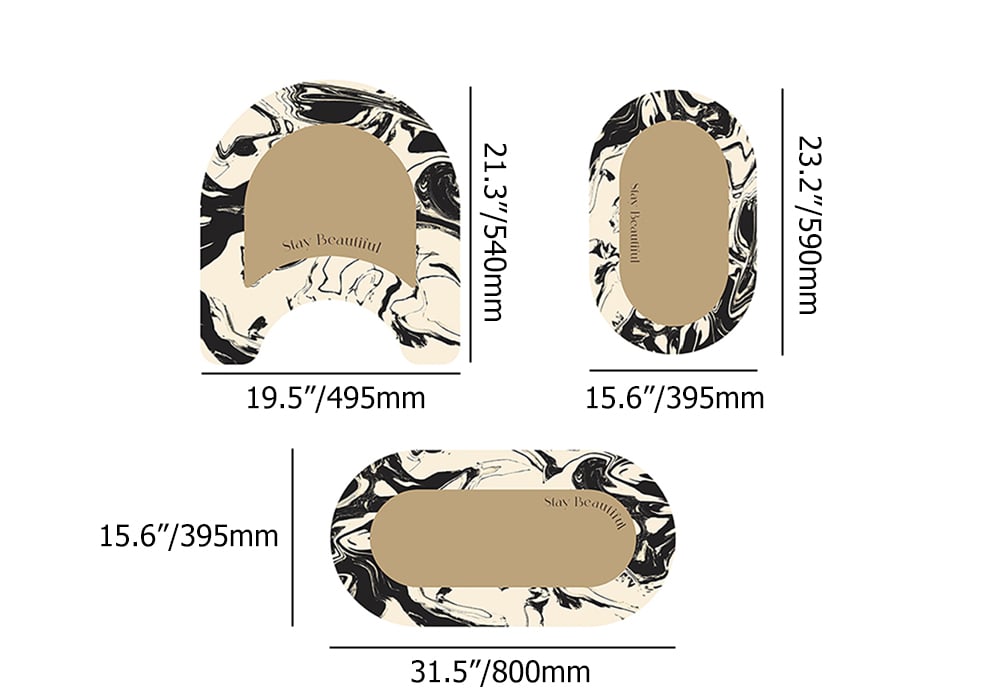 HMR - 3PCS Modern Black & White Diatom Mud Non-slip Bathroom Mat Abstract Bath Rug Set