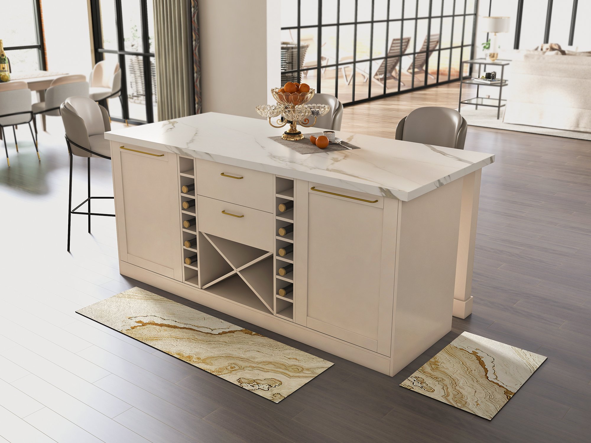 HMR - 2 Pieces Modern Marble Washable Kitchen Runner Mats Non-slip absorbent Kitchen Mat Set