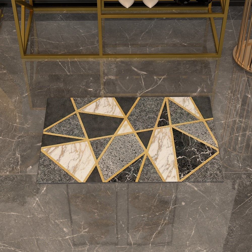 HMR - Modern Geometric Non-Slip Soft Bath Mat 16" x 24" Rectangle Abstract Bathroom Rug