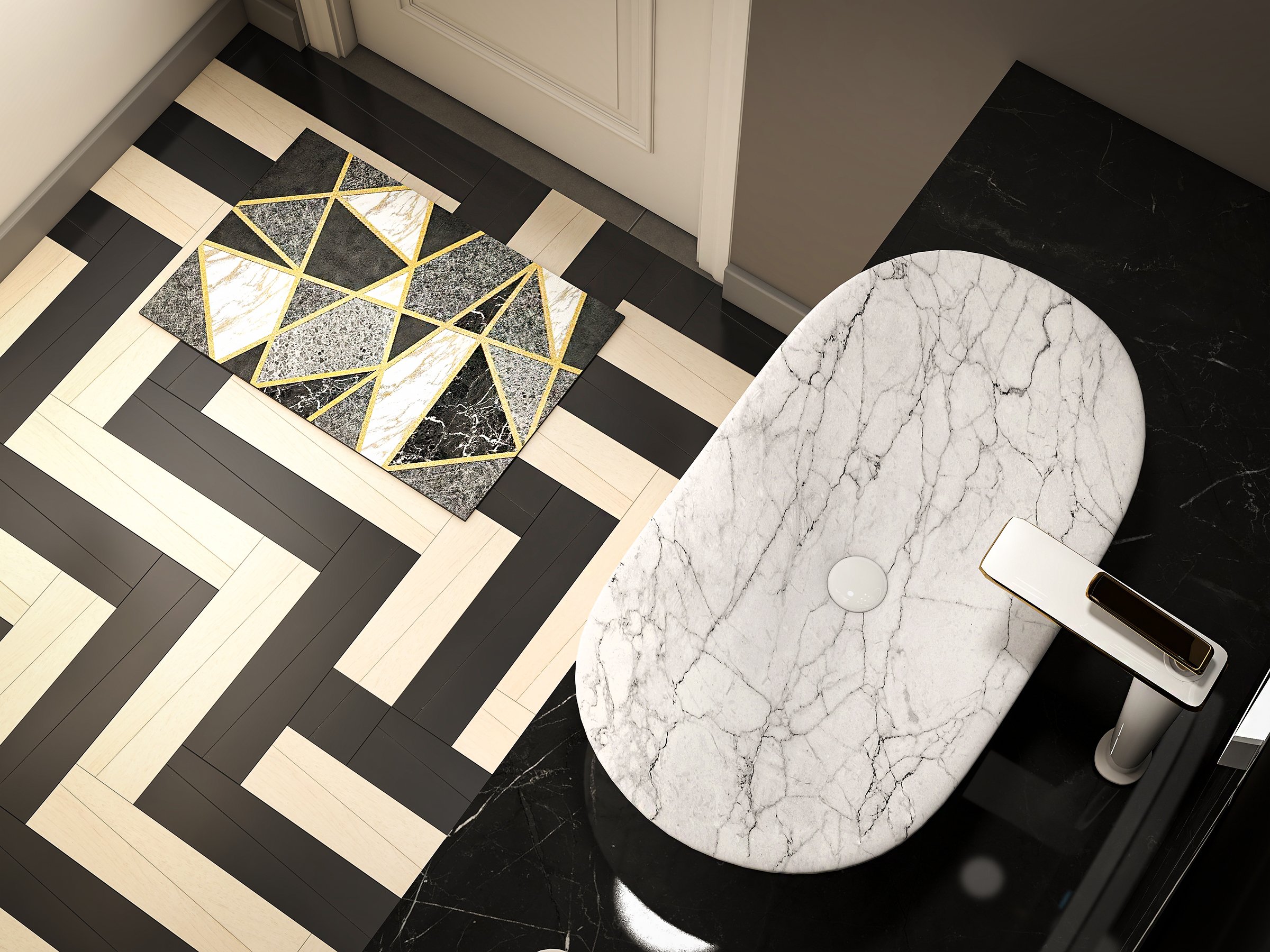 HMR - Modern Geometric Non-Slip Soft Bath Mat 16" x 24" Rectangle Abstract Bathroom Rug