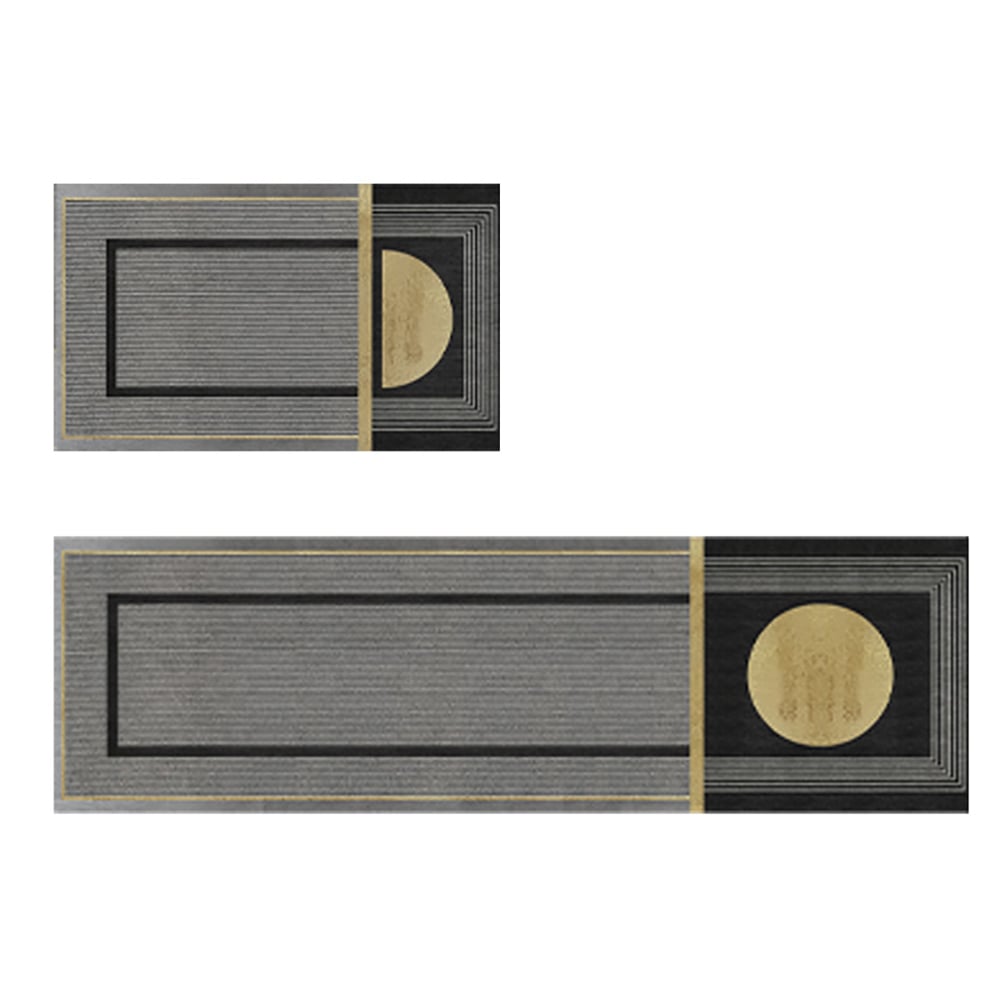 HMR - 2 Pieces Modern Dark Gray Kitchen Runner Mats Non-slip Geometric Kitchen Rug Set