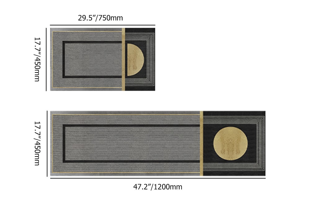 HMR - 2 Pieces Modern Dark Gray Kitchen Runner Mats Non-slip Geometric Kitchen Rug Set