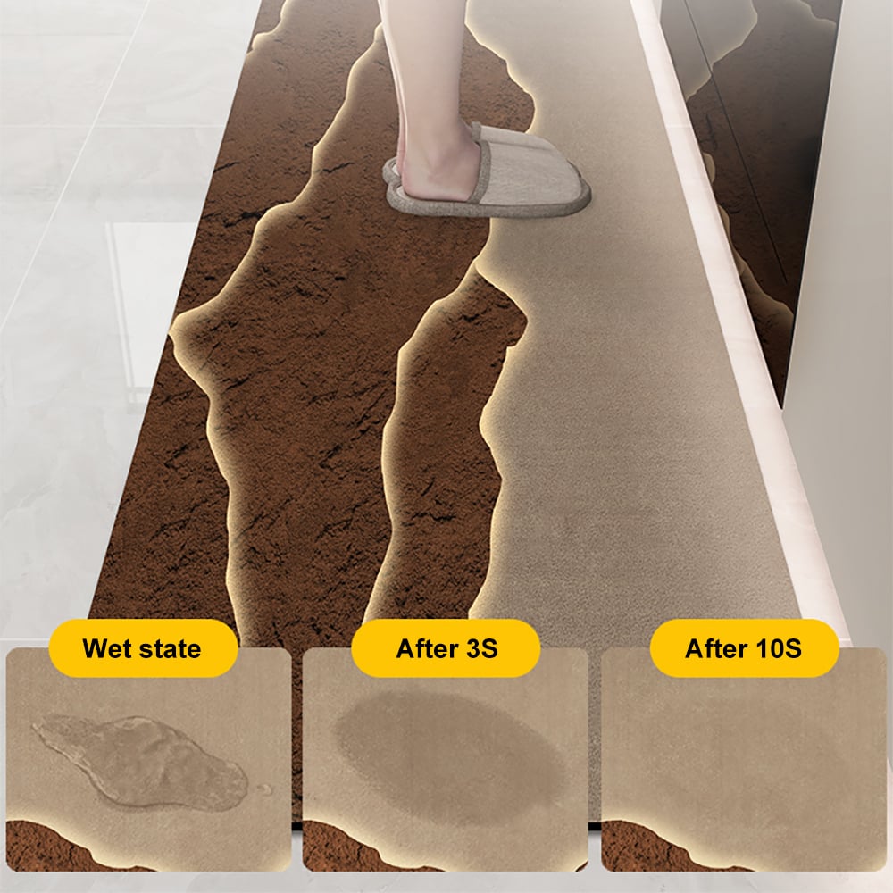 HMR - 2 Pieces Modern Gold & Brown Kitchen Runner Mats Non-slip Absorbent Kitchen Rug Set
