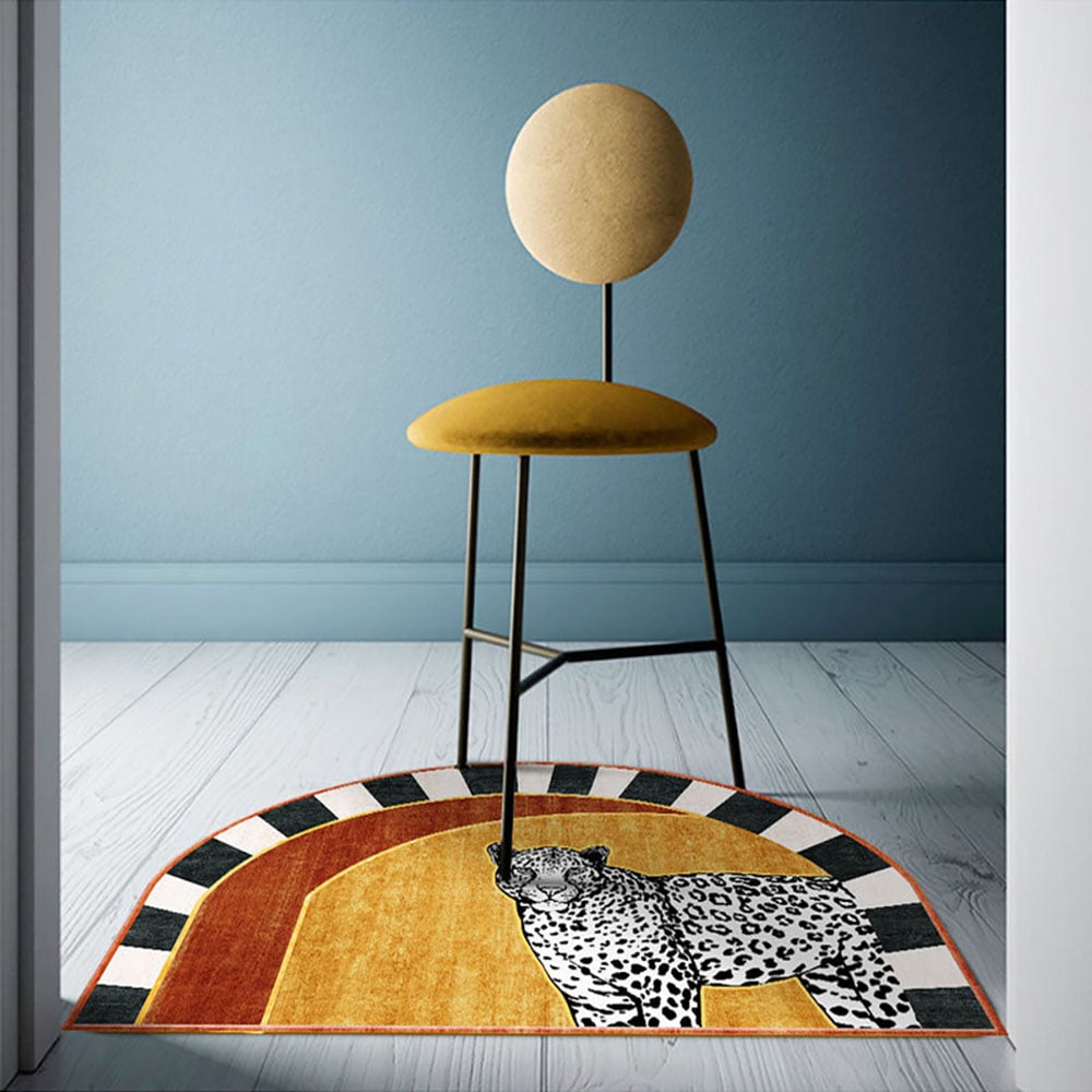 HMR - 2' x 3' 2 Pieces Art Deco Leopard Velvet Rug Half Round Non-Slip Door Mat Set