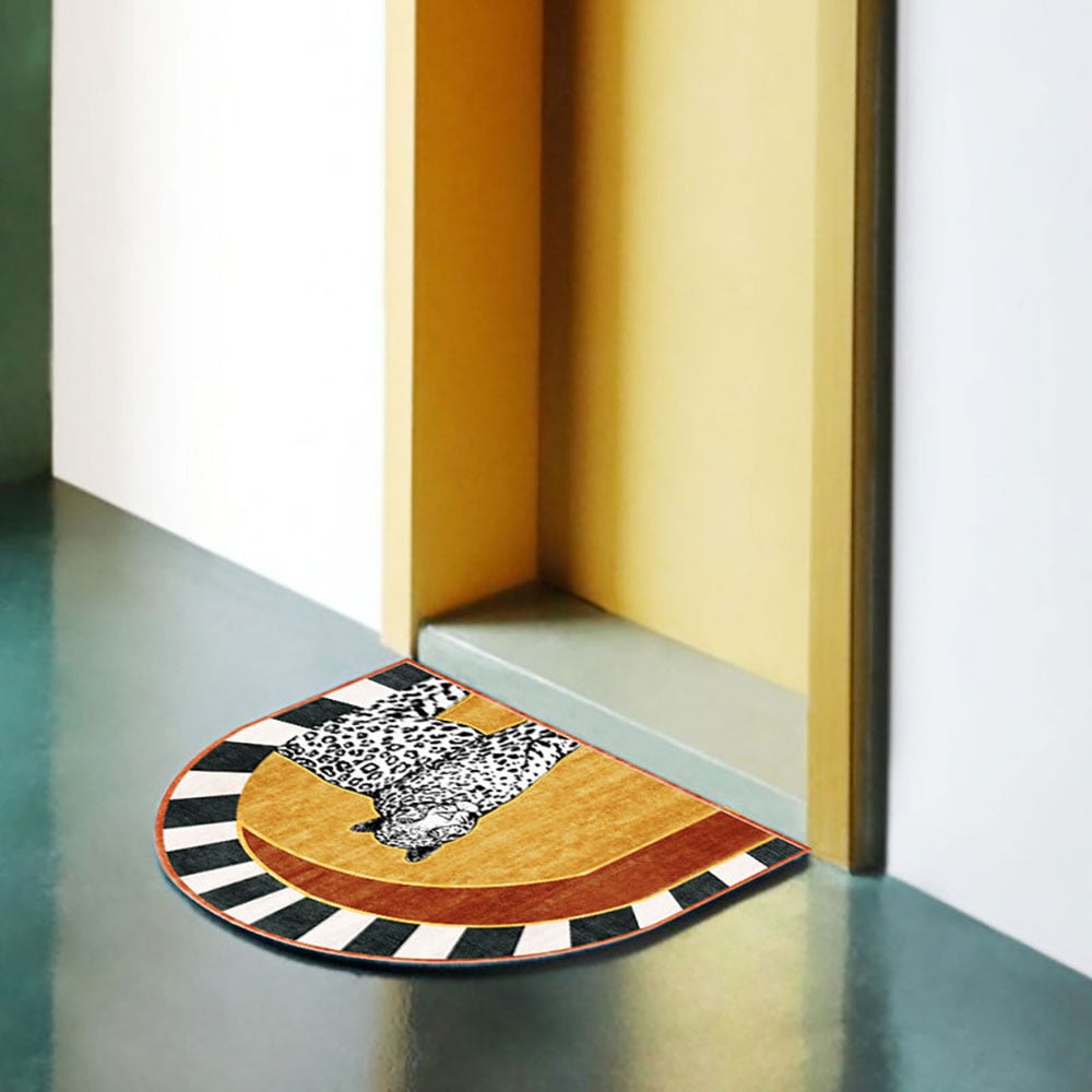 HMR - 2' x 3' 2 Pieces Art Deco Leopard Velvet Rug Half Round Non-Slip Door Mat Set