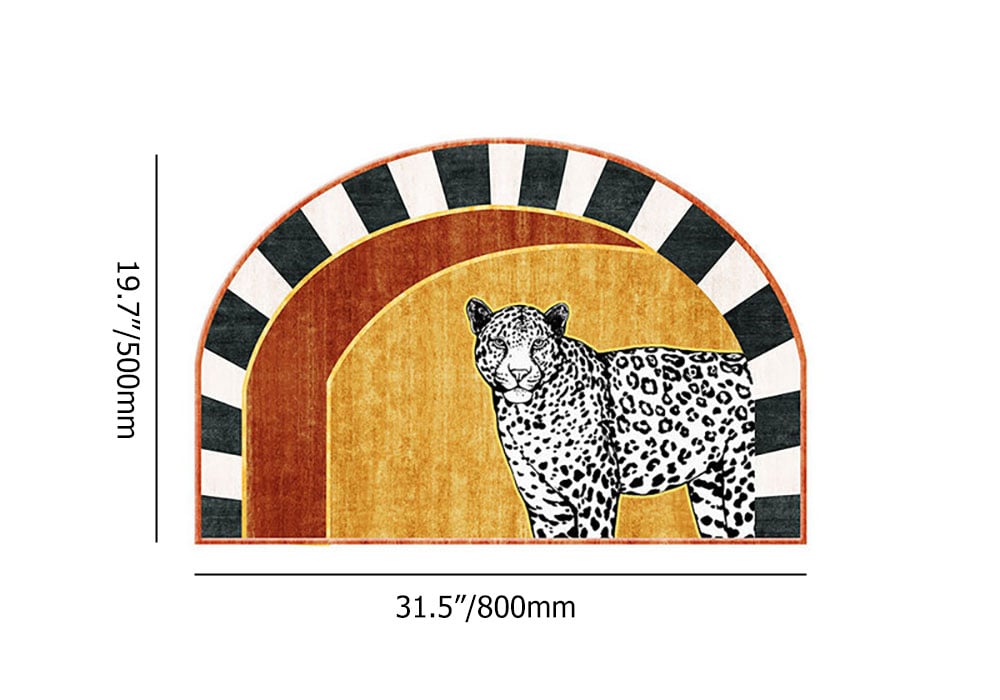 HMR - 2' x 3' 2 Pieces Art Deco Leopard Velvet Rug Half Round Non-Slip Door Mat Set