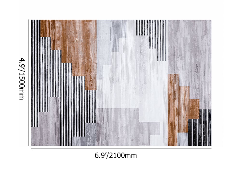 HMR - 5' x 7' Abstract Brown Rug Polyester Rectangular Machine Washable Living Room Area Mat