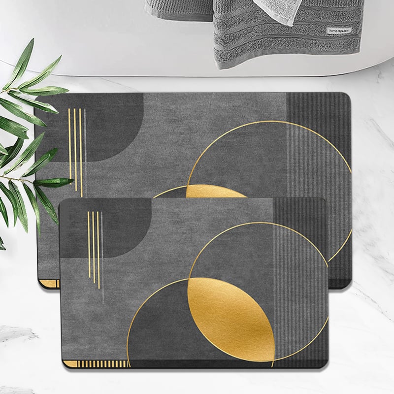 HMR - Modern Black & Gold Bath Tub Mat Set Non-Slip Rubber Backing 20" x 32" & 16" x 24" (2-Pieces)
