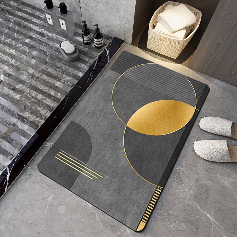 HMR - Modern Black & Gold Bath Tub Mat Set Non-Slip Rubber Backing 20" x 32" & 16" x 24" (2-Pieces)