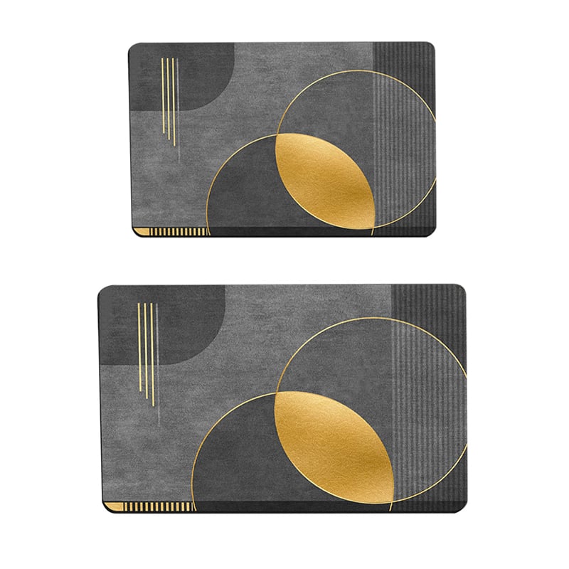 HMR - Modern Black & Gold Bath Tub Mat Set Non-Slip Rubber Backing 20" x 32" & 16" x 24" (2-Pieces)