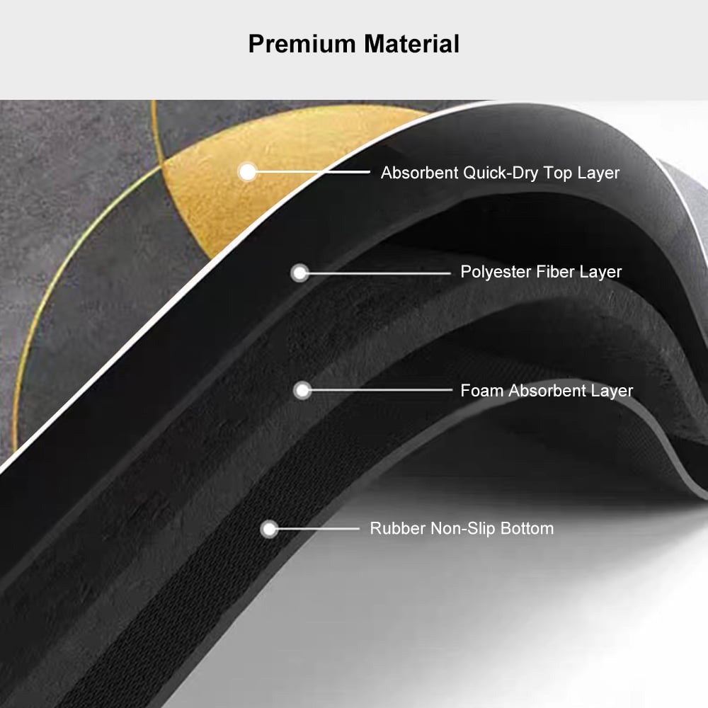 HMR - Modern Black & Gold Bath Tub Mat Set Non-Slip Rubber Backing 20" x 32" & 16" x 24" (2-Pieces)