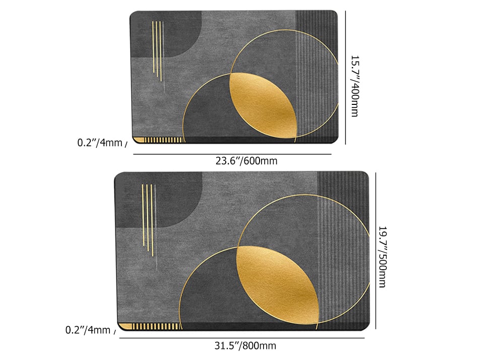 HMR - Modern Black & Gold Bath Tub Mat Set Non-Slip Rubber Backing 20" x 32" & 16" x 24" (2-Pieces)