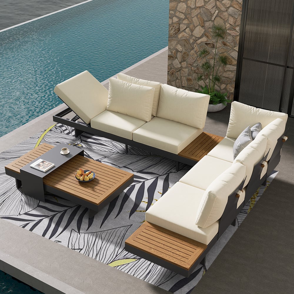 HMR - 8ft Gold & Black Tropical Banana Leaf Polyester Indoor/Outdoor Non-slip Washable Rug