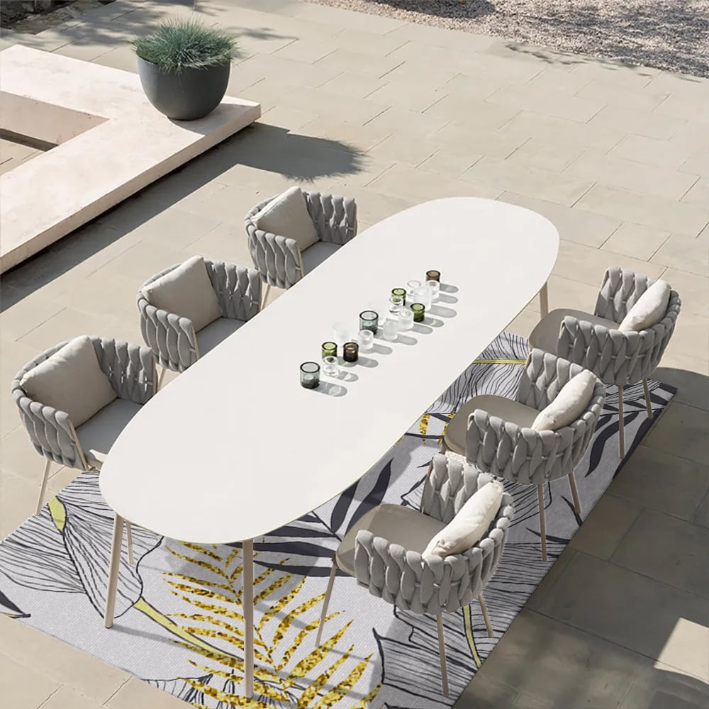 HMR - 8ft Gold & Black Tropical Banana Leaf Polyester Indoor/Outdoor Non-slip Washable Rug