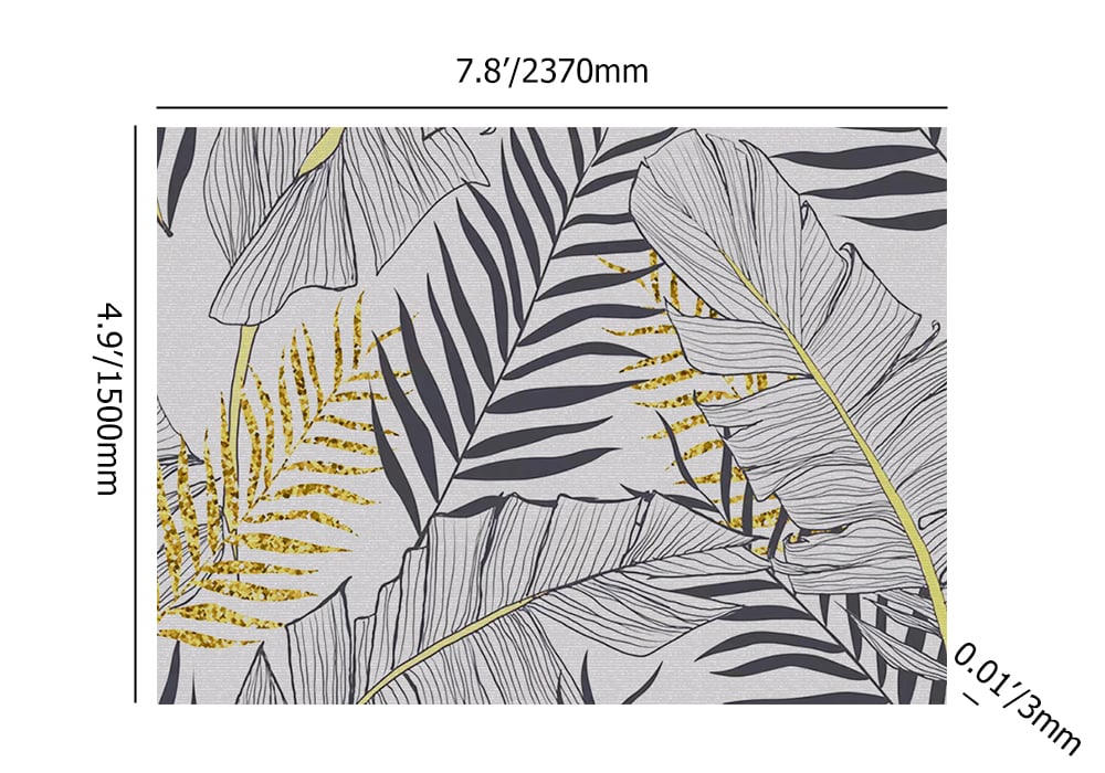 HMR - 8ft Gold & Black Tropical Banana Leaf Polyester Indoor/Outdoor Non-slip Washable Rug