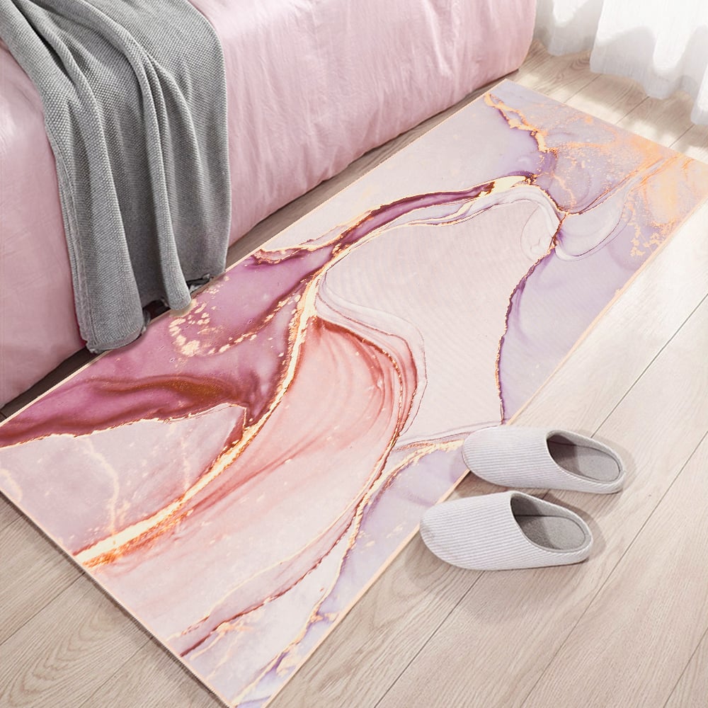 HMR Modern Abstract Rectangular 2' x 8' Area Rug - Pink/Gold/Gray