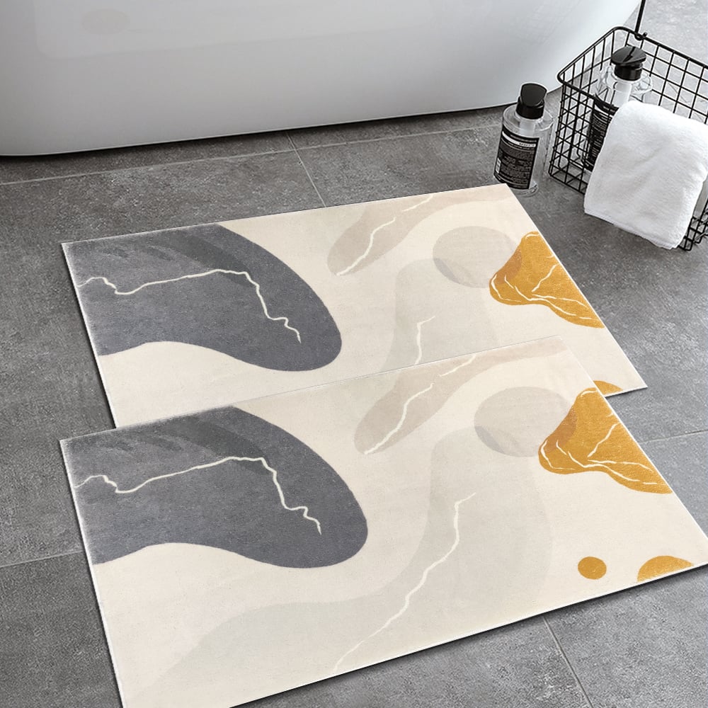 HMR - 20" x 32" Modern Geometric Bath Mat Set Faux Cashmere Soft Bathroom Rugs (2-Pieces)