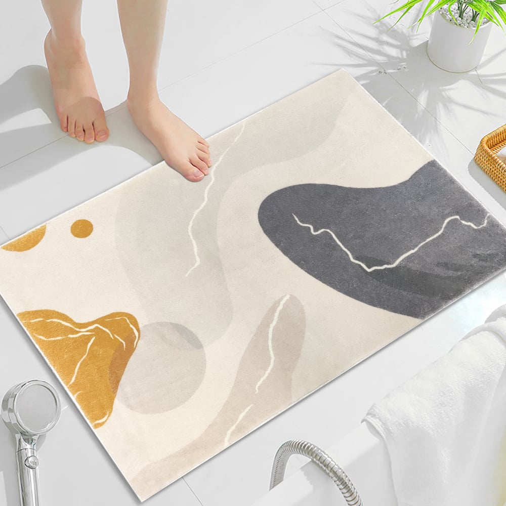 HMR - 20" x 32" Modern Geometric Bath Mat Set Faux Cashmere Soft Bathroom Rugs (2-Pieces)