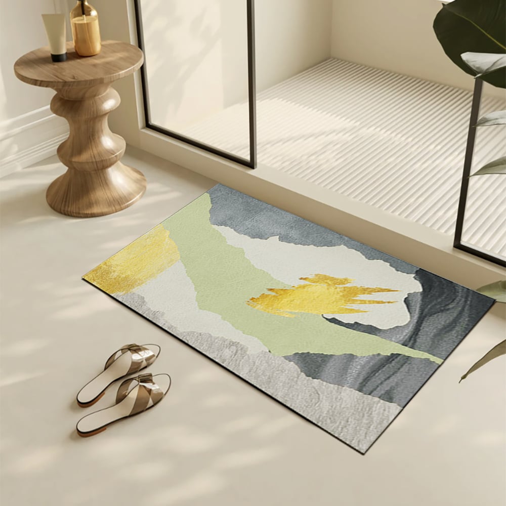HMR - 2 Pieces Gray&Gold Abstract Bath Mat Set Marble Texture Non-slip Absorbent Rug Sets