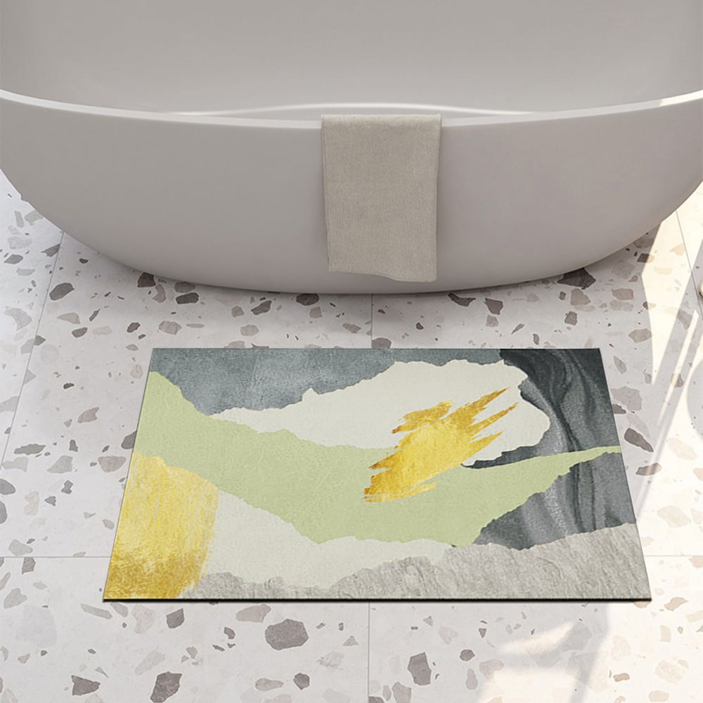 HMR - 2 Pieces Gray&Gold Abstract Bath Mat Set Marble Texture Non-slip Absorbent Rug Sets
