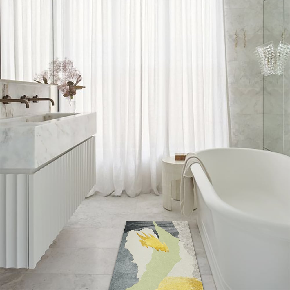 HMR - 2 Pieces Gray&Gold Abstract Bath Mat Set Marble Texture Non-slip Absorbent Rug Sets