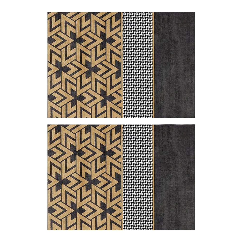 HMR - 2 Pieces Modern Geometric Houndstooth Gold Washable Door Mat Non-slip Entryway Rug Set
