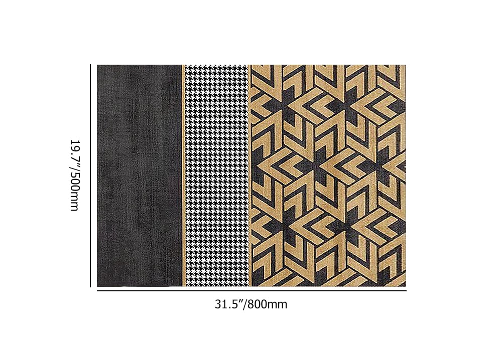 HMR - 2 Pieces Modern Geometric Houndstooth Gold Washable Door Mat Non-slip Entryway Rug Set