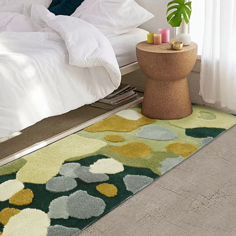 HMR - 2' x 5' Modern Rectangle Tufted 3D Green Wool Area Rug Living Room & Bedroom Carpet