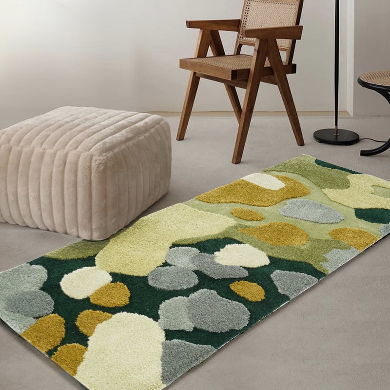HMR - 2' x 5' Modern Rectangle Tufted 3D Green Wool Area Rug Living Room & Bedroom Carpet
