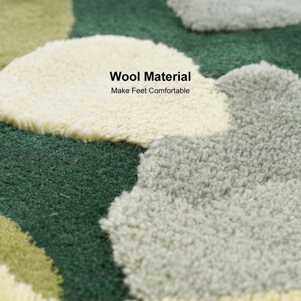 HMR - 2' x 5' Modern Rectangle Tufted 3D Green Wool Area Rug Living Room & Bedroom Carpet