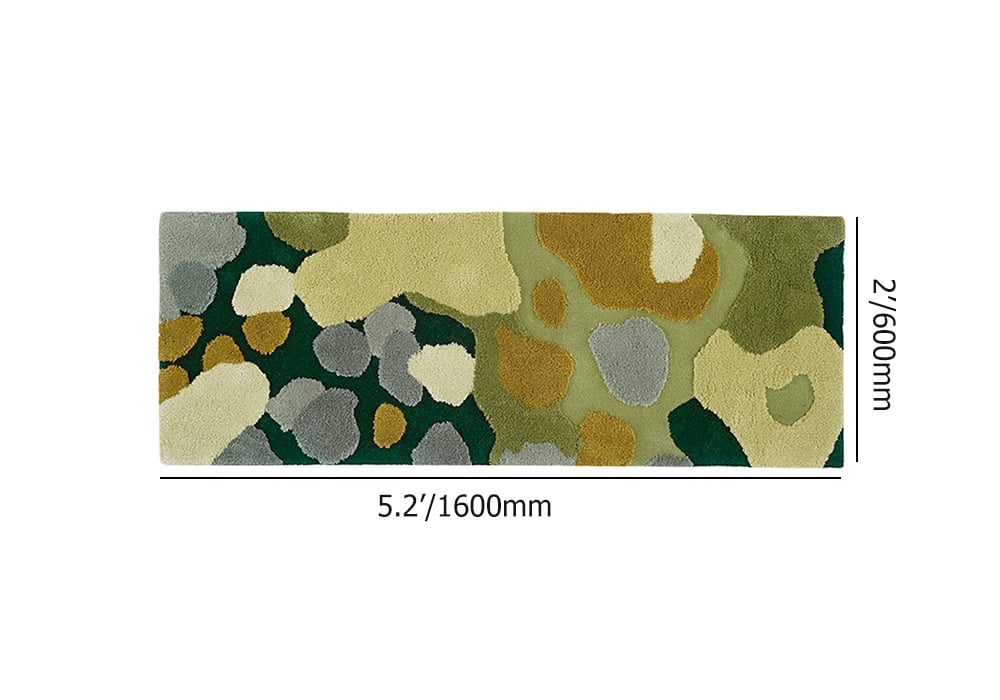HMR - 2' x 5' Modern Rectangle Tufted 3D Green Wool Area Rug Living Room & Bedroom Carpet