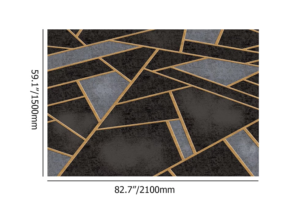 HMR - 5' x 7' Art Deco Black & Gold Livingroom Geometric Rug Decorative Carpet