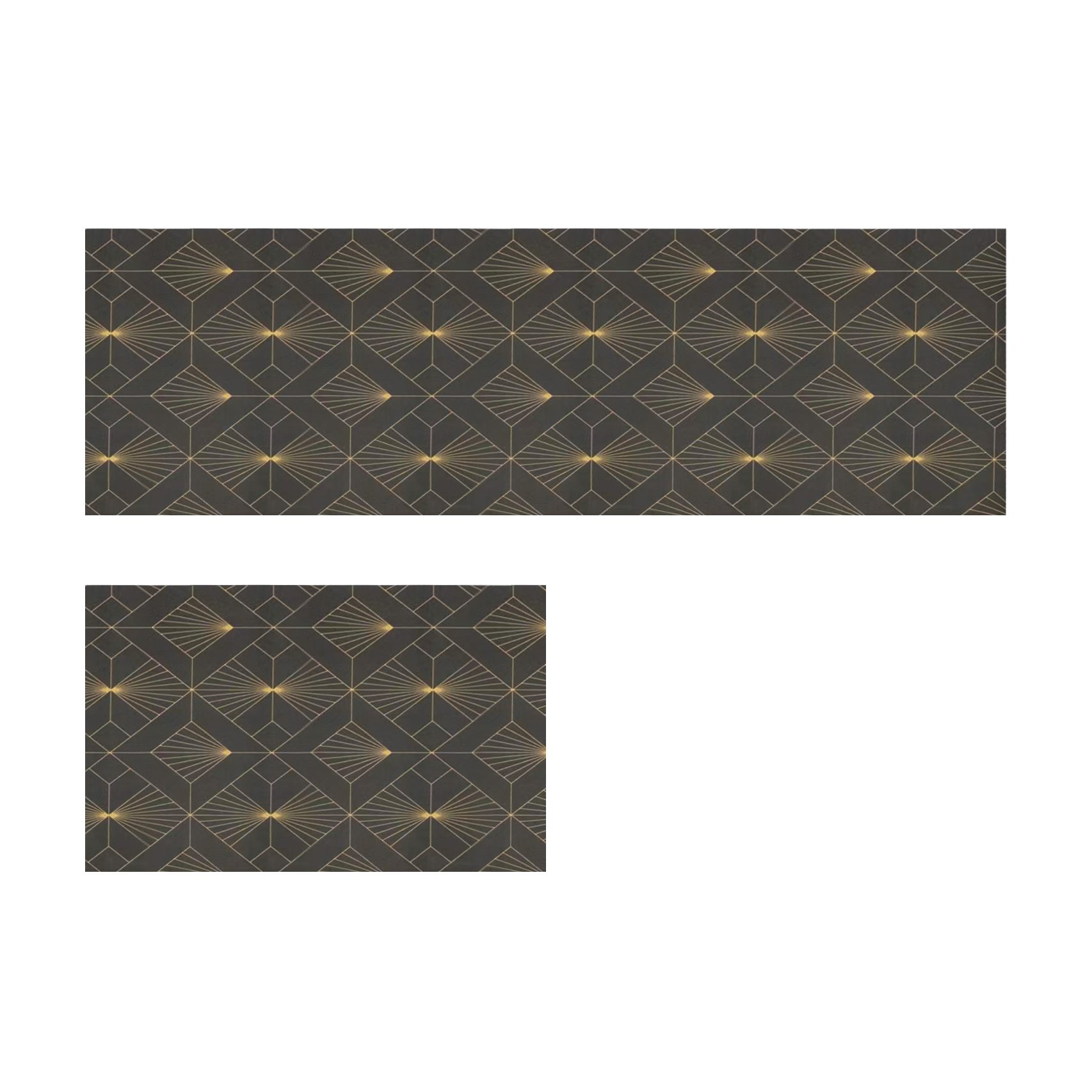 HMR - 2 Pieces Gold Kitchen Runner Mats Non-slip Geometric Kitchen Rug Set