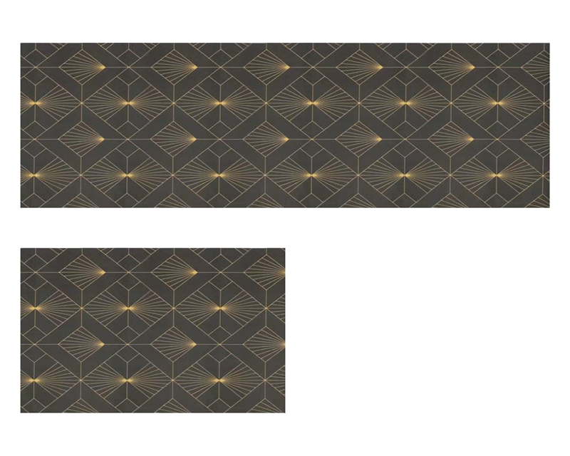 HMR - 2 Pieces Gold Kitchen Runner Mats Non-slip Geometric Kitchen Rug Set