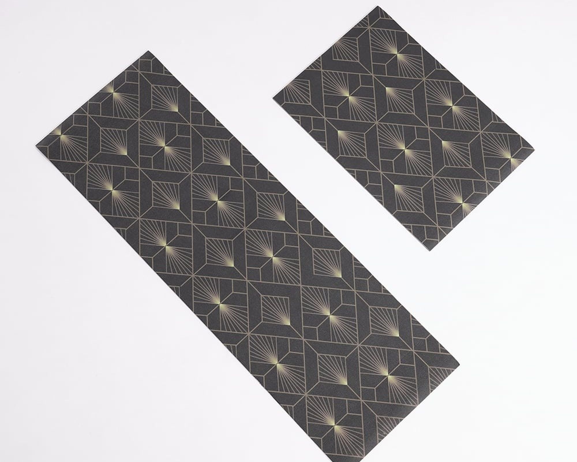 HMR - 2 Pieces Gold Kitchen Runner Mats Non-slip Geometric Kitchen Rug Set