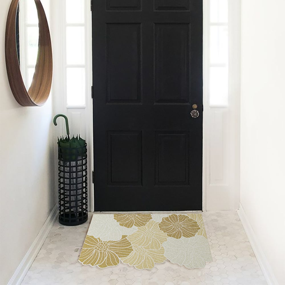 HMR - Morden Brown Flowers Novelty Mat Non-slip Entryway Rug 2' x 3'