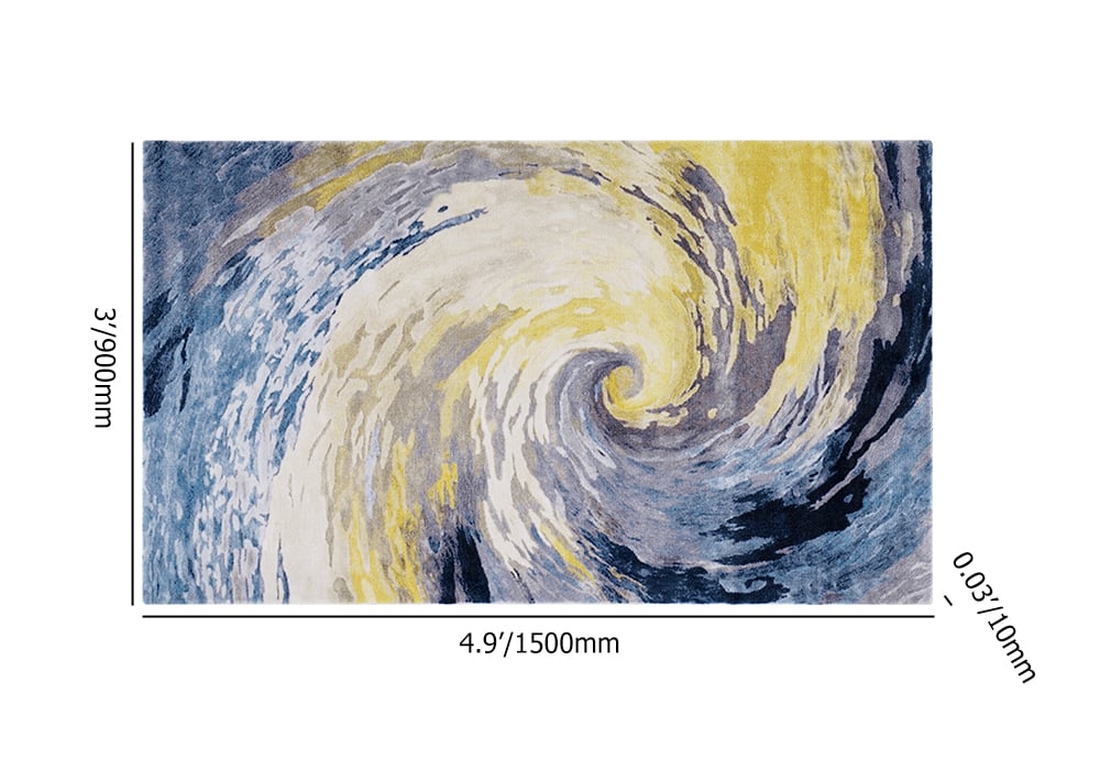 HMR - 3'x 5' Art Deco Blue & Gold Area Rug Living Room Carpet with Swirl Pattern